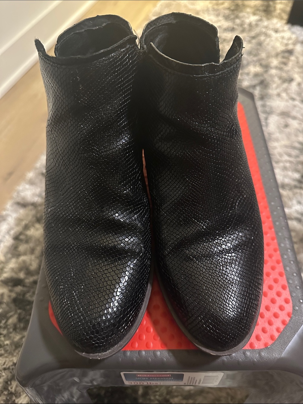 Lucky Brand Black Textured Leather Ankle Boots